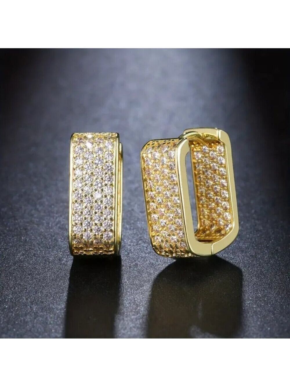 Rectangular Zircon Hoops Rose Gold Tone with Lots of Bling #1418 - Picture 12 of 13